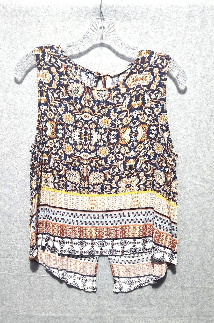 Elodie Women's Boho Paisley Crop Top - Split Back Sleeveless Blouse - Size L
